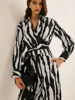 COMMENSE V-Neck Zebra Printed Pants Set* Pants Sets|Matching Sets