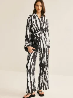 COMMENSE V-Neck Zebra Printed Pants Set* Pants Sets|Matching Sets