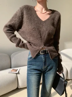 COMMENSE V-Neck Zipper Design Sweater* Sweater Tops|Sweaters & Cardigans
