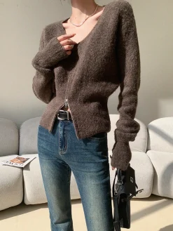COMMENSE V-Neck Zipper Design Sweater* Sweater Tops|Sweaters & Cardigans