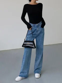COMMENSE V-Shape Open Back Long Sleeve Shirt* Sweater Tops|T-shirts