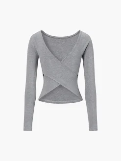 COMMENSE V-Shape Open Back Long Sleeve Shirt* Sweater Tops|T-shirts