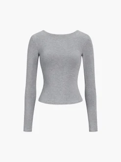 COMMENSE V-Shape Open Back Long Sleeve Shirt* Sweater Tops|T-shirts