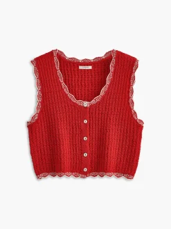 COMMENSE Wave Trim Breasted Sweater Vest* Sweater Vests|Sweaters & Cardigans