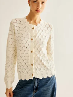 COMMENSE Wave Trim Hollow Out Cardigan* Cardigans|Sweaters & Cardigans