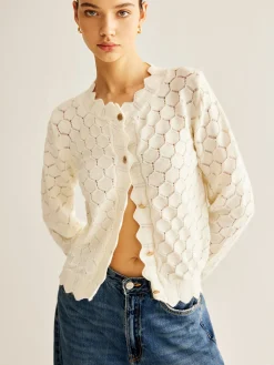 COMMENSE Wave Trim Hollow Out Cardigan* Cardigans|Sweaters & Cardigans