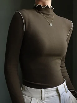 COMMENSE Wave Trim Jersey Slim T-Shirt* T-shirts|Tops