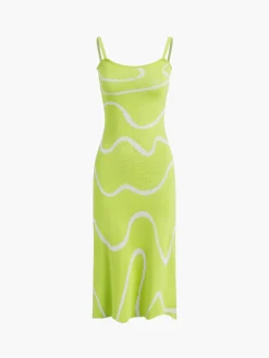 COMMENSE Wavy Print Strap Midi Dress* Black Dresses|Sweater Dresses