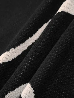COMMENSE Wavy Print Strap Midi Dress* Black Dresses|Sweater Dresses