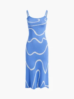 COMMENSE Wavy Print Strap Midi Dress* Black Dresses|Sweater Dresses