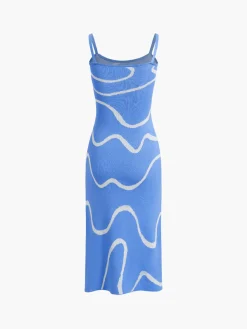 COMMENSE Wavy Print Strap Midi Dress* Black Dresses|Sweater Dresses