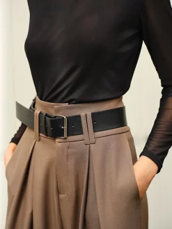 COMMENSE Wide-Leg Pleated Belted Pants* Pants