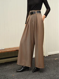 COMMENSE Wide-Leg Pleated Belted Pants* Pants