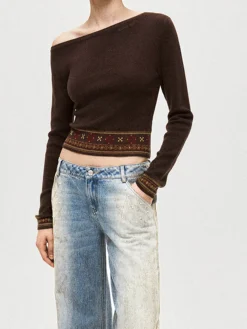 COMMENSE Wool-Blend Asymmetrical Crop Knit Top* Sweater Tops|Sweaters & Cardigans