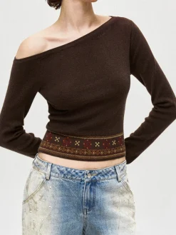 COMMENSE Wool-Blend Asymmetrical Crop Knit Top* Sweater Tops|Sweaters & Cardigans