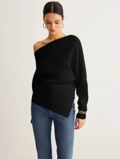 COMMENSE Wool-Blend Asymmetrical Neck Knit Top* Sweater Tops|Sweaters & Cardigans
