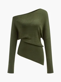 COMMENSE Wool-Blend Asymmetrical Neck Knit Top* Sweater Tops|Sweaters & Cardigans