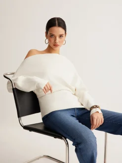 COMMENSE Wool-Blend Asymmetrical Neck Knit Top* Sweater Tops|Sweaters & Cardigans