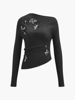 COMMENSE Wool-Blend Asymmetrical Sequins Knit Top* Knitwear|Matching Sets