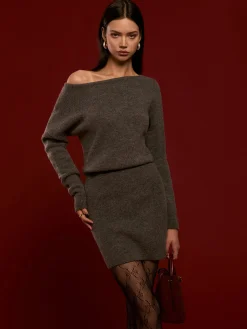 COMMENSE Wool-Blend Asymmetrical Sweater Dress* Black Dresses|Sweater Dresses