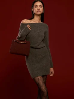 COMMENSE Wool-Blend Asymmetrical Sweater Dress* Black Dresses|Sweater Dresses