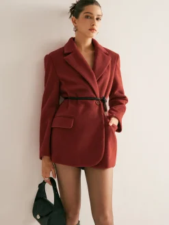 COMMENSE Wool-Blend Belted Blazer With Shoulder Pads* Outerwear|Blazers