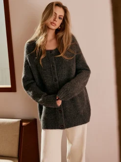 COMMENSE Wool-Blend Button Draped Cardigan* Cardigans|Sweaters & Cardigans