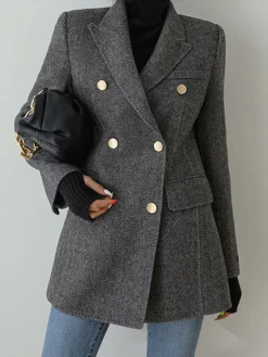 COMMENSE Wool-Blend Chevron Tweed Fit Blazer* Outerwear|Blazers