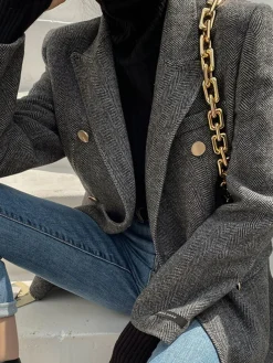 COMMENSE Wool-Blend Chevron Tweed Fit Blazer* Outerwear|Blazers
