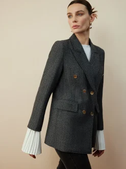 COMMENSE Wool-Blend Chevron Tweed Fit Blazer* Outerwear|Blazers