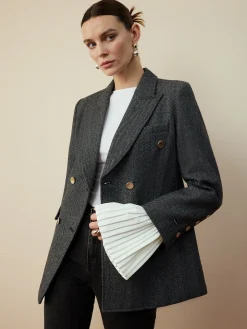 COMMENSE Wool-Blend Chevron Tweed Fit Blazer* Outerwear|Blazers
