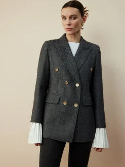 COMMENSE Wool-Blend Chevron Tweed Fit Blazer* Outerwear|Blazers