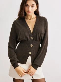 COMMENSE Wool-Blend Cinched Button Knit Outerwear* Sweater Tops|Outerwear