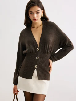 COMMENSE Wool-Blend Cinched Button Knit Outerwear* Sweater Tops|Outerwear