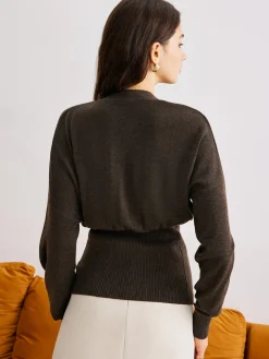 COMMENSE Wool-Blend Cinched Button Knit Outerwear* Sweater Tops|Outerwear