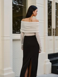 COMMENSE Wool-Blend Cold-Shoulder Ruched Knit Top* Sweater Tops|Sweaters & Cardigans