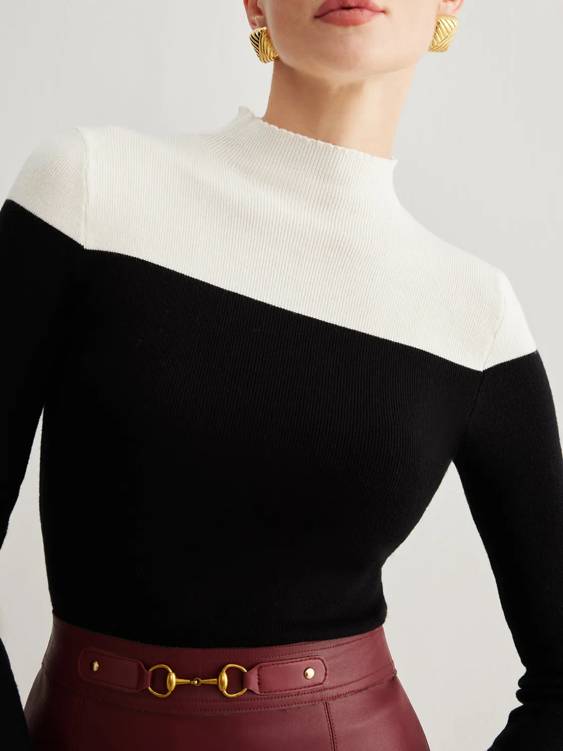COMMENSE Wool-Blend Color Block Knit Top* Sweater Tops|Sweaters & Cardigans