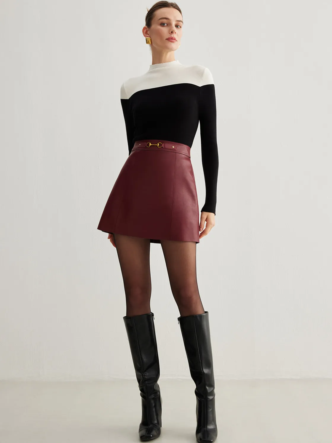 COMMENSE Wool-Blend Color Block Knit Top* Sweater Tops|Sweaters & Cardigans