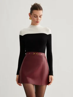COMMENSE Wool-Blend Color Block Knit Top* Sweater Tops|Sweaters & Cardigans