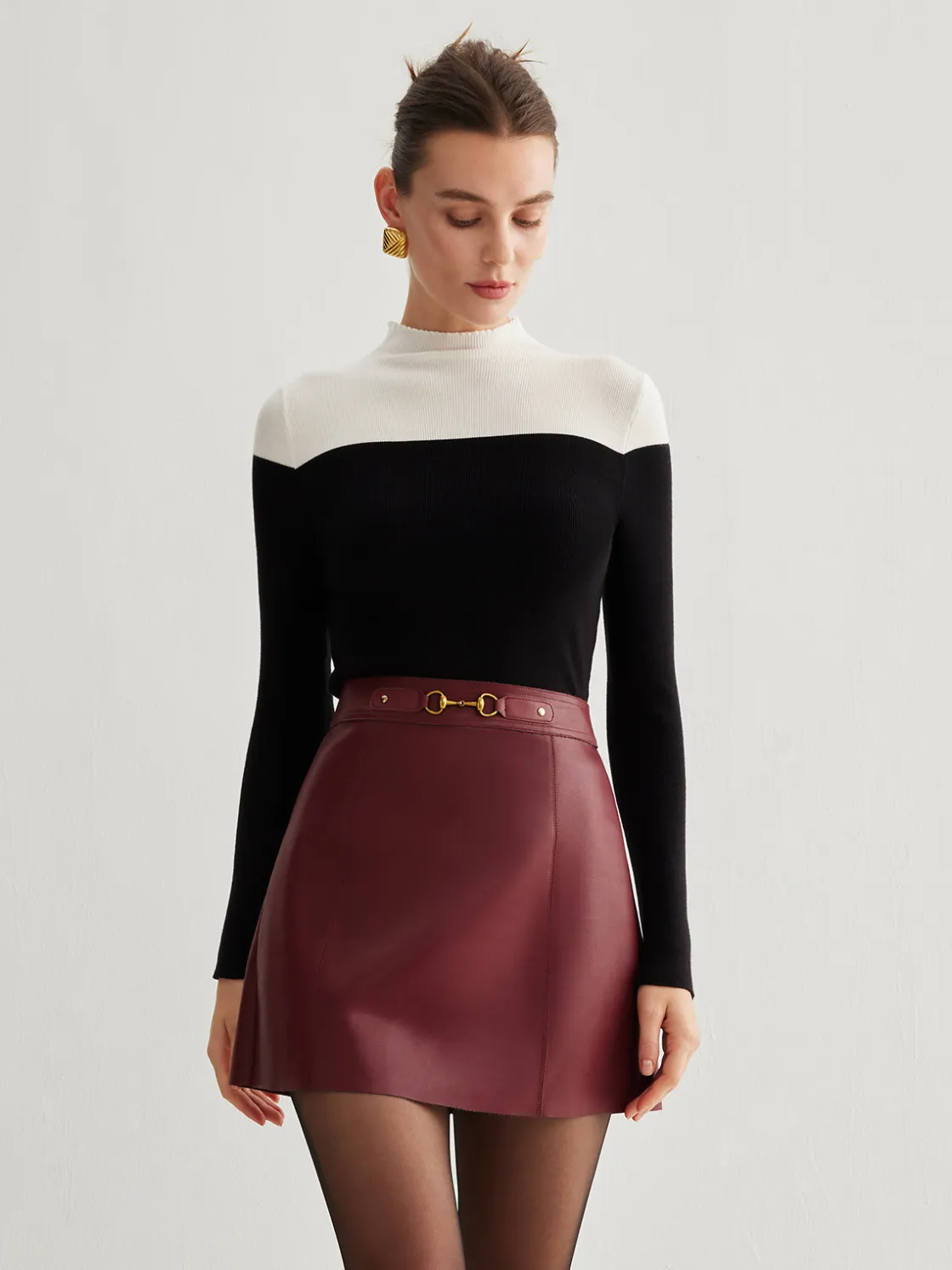 COMMENSE Wool-Blend Color Block Knit Top* Sweater Tops|Sweaters & Cardigans