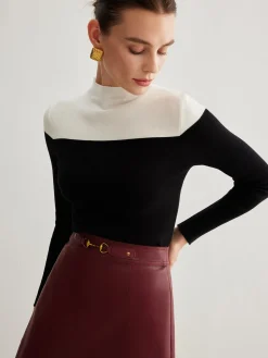 COMMENSE Wool-Blend Color Block Knit Top* Sweater Tops|Sweaters & Cardigans