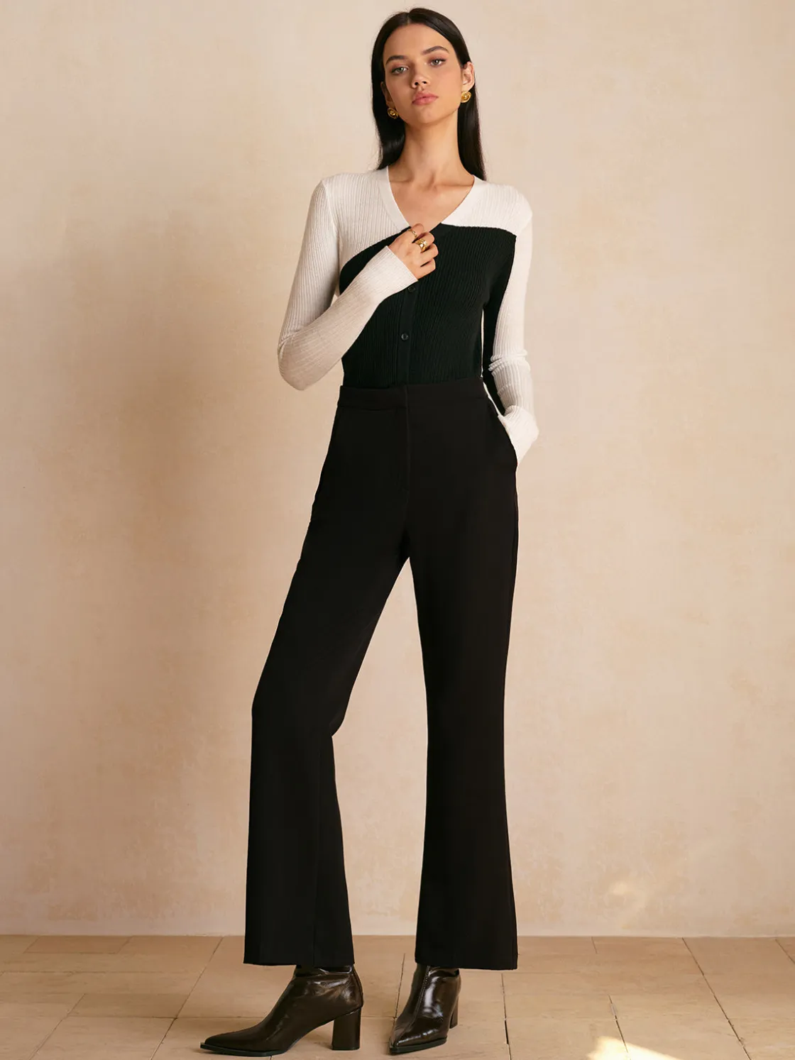 COMMENSE Wool-Blend Color Block Slim Cardigan* Knitwear|Tops