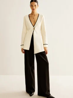 COMMENSE Wool-Blend Contrast Trim Slit Cardigan* Cardigans|Sweaters & Cardigans