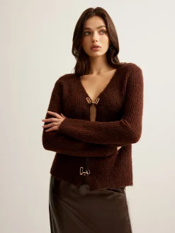 COMMENSE Wool-Blend Cutout Metal-Link Cardigan* Cardigans|Sweaters & Cardigans