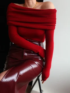 COMMENSE Wool-Blend Elegant Ruched Slim Sweater* Sweater Tops|Sweaters & Cardigans