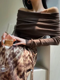 COMMENSE Wool-Blend Elegant Ruched Slim Sweater* Sweater Tops|Sweaters & Cardigans