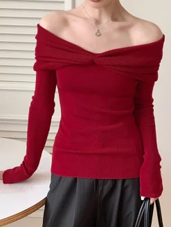 COMMENSE Wool-Blend Knotted Ruched Knit Top* Sweater Tops|Sweaters & Cardigans