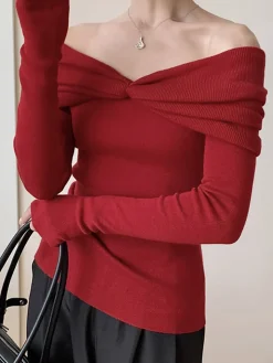COMMENSE Wool-Blend Knotted Ruched Knit Top* Sweater Tops|Sweaters & Cardigans