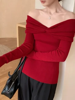 COMMENSE Wool-Blend Knotted Ruched Knit Top* Sweater Tops|Sweaters & Cardigans