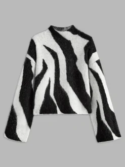 COMMENSE Wool-Blend Leopard Fuzzy Sweater* Sweater Tops|Sweaters & Cardigans